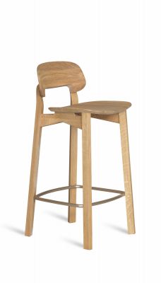 Nonoto Barhocker aus Eiche mit Rückenlehne und Fußstütze, Sitzhöhe 65 cm, modernes Design.